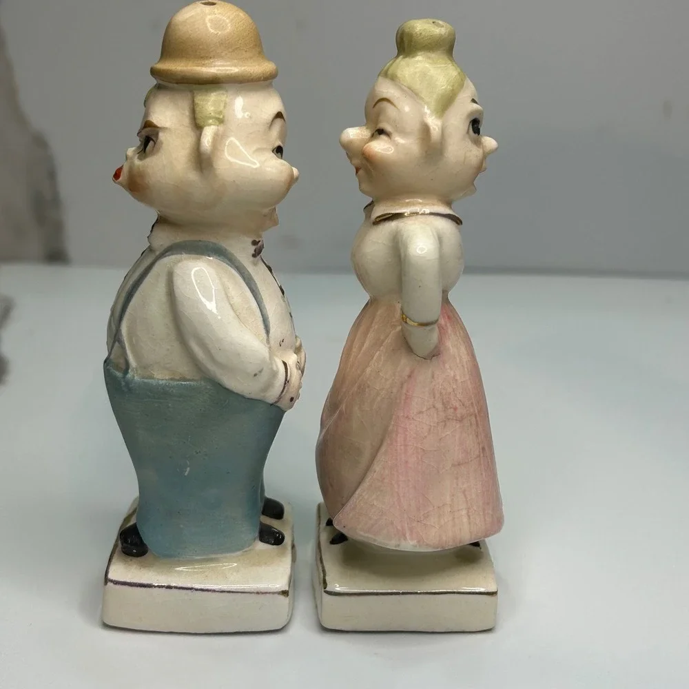 Vintage 2 Sided Happy Grumpy Face Salt Pepper Shakers Japan Ceramic Mid Century